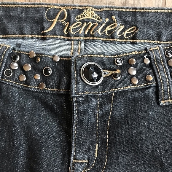 PREMIER bling flap back pocket stretch skinny jeans size 3/4 - Picture 7 of 9